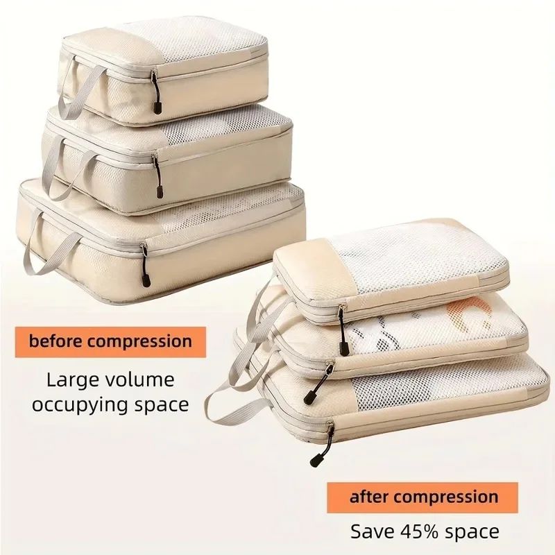 3-Piece Premium Compression Packing Cubes – Grey – image 2
