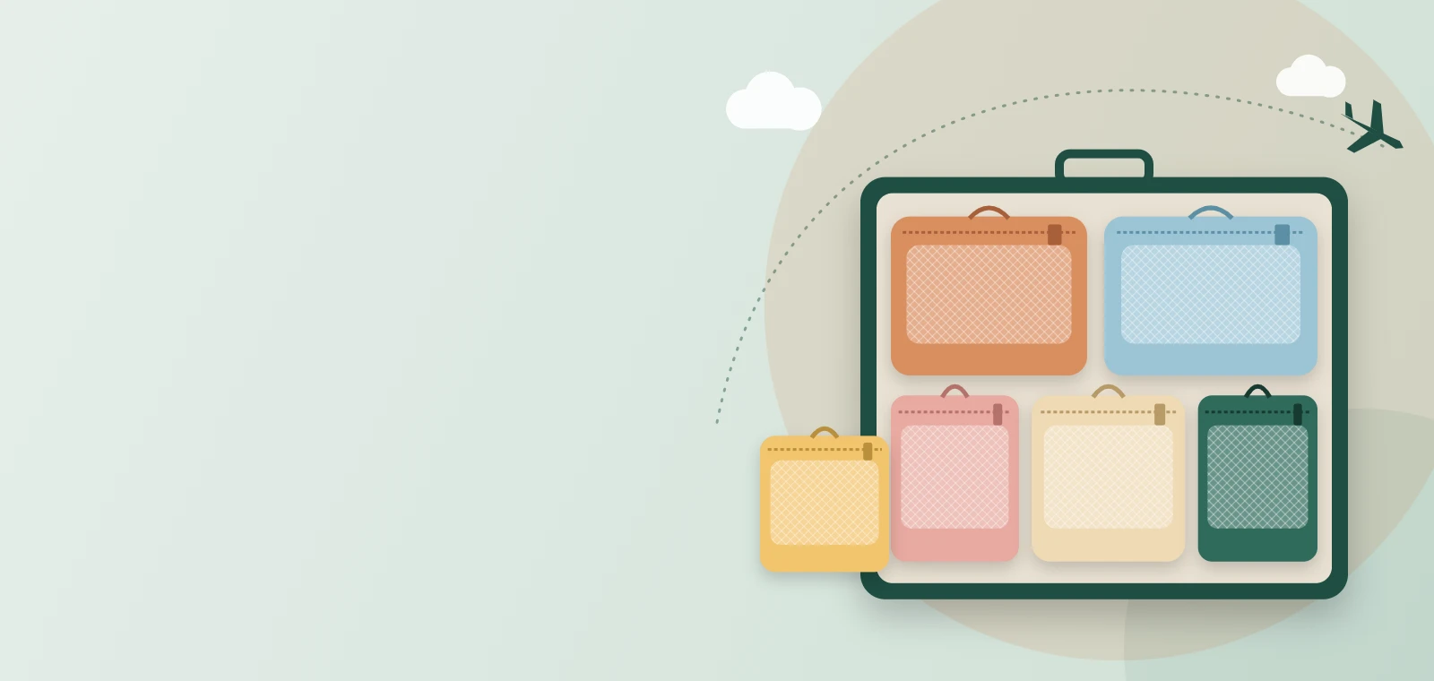 Colourful packing cubes organised in an open suitcase